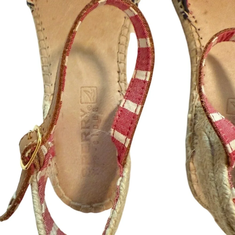 Sperry Top Sider Anchor Espadrille Sandals Womens 8M Navy Nautical Ankle Strap